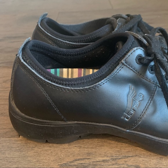 Dansko Elise Black Leather Oxford Work Shoes - Picture 3 of 11